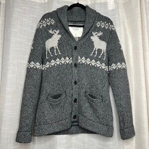 Vintage Y2K Abercrombie & Fitch Moose Cardigan Sweater Knit Gray‎ Men's Small